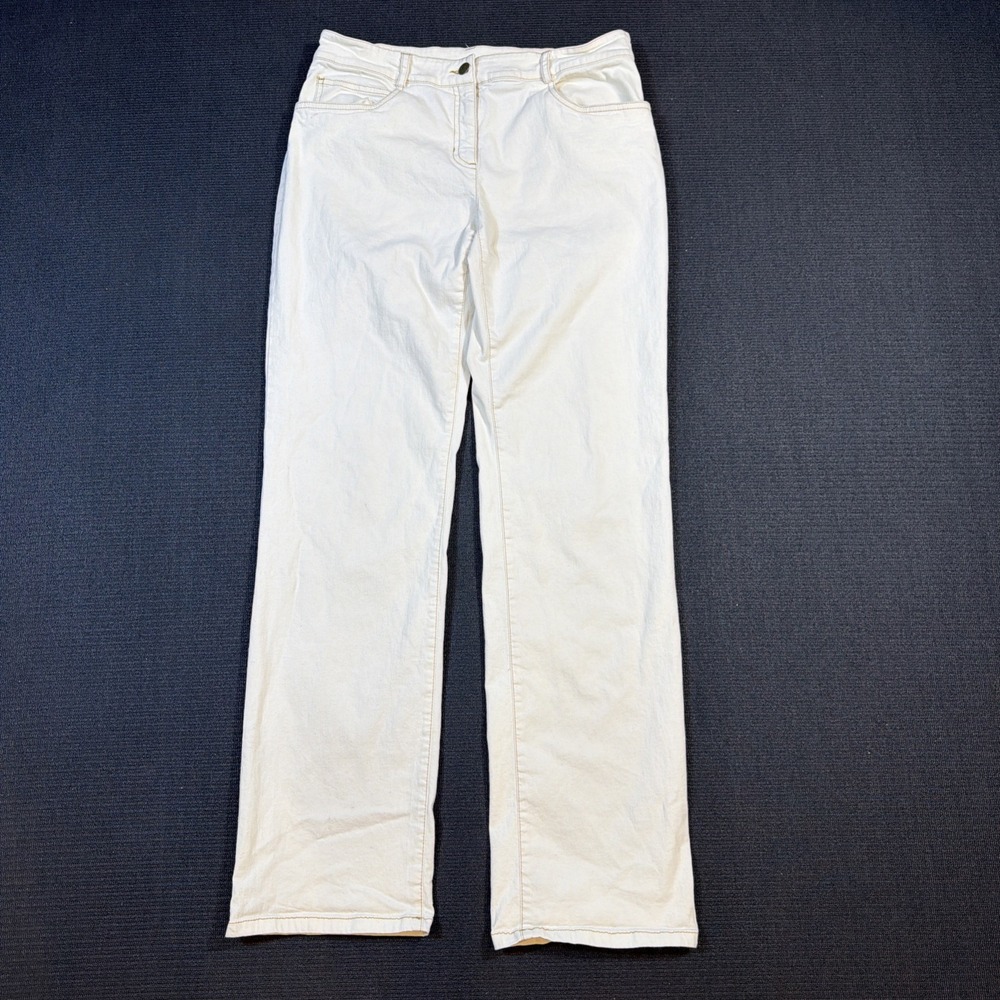 Eileen Fisher Size Small Cotton Stretch Straight Leg Jeans White Contrast Stitch